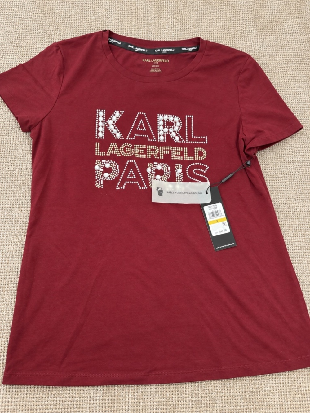 Karl Lagerfeld Paris Embellished Logo T-Shirt – Size Small
